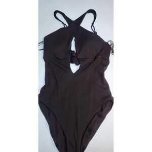 BCA by Rebecca Virtue  Women's One Piece Swimsuit Black Solid Sz Large Ribbed